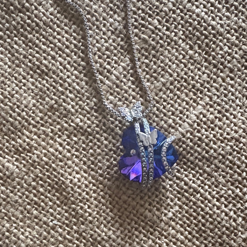 Dazzling Silver and Purple Butterfly Necklace